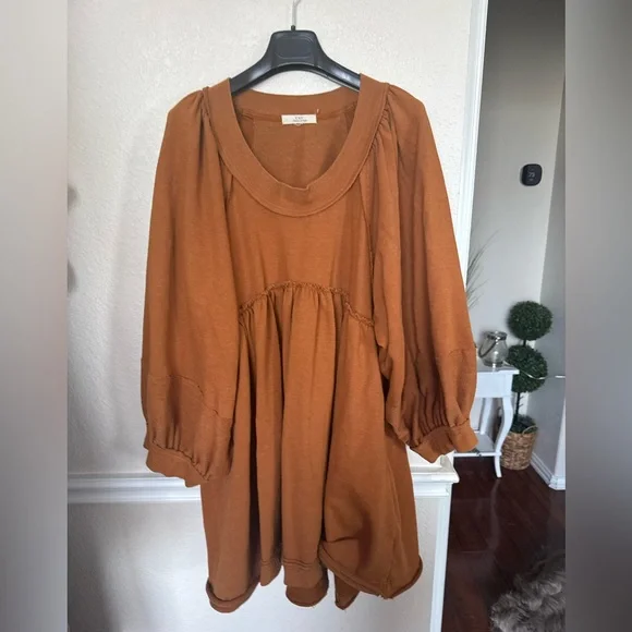 Rust Brown Babydoll Sweatshirt Dress C&V CHELSEA & Violet large - Picture 9 of 14